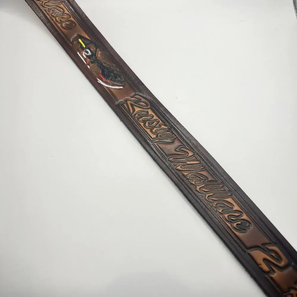 Vintage 80s Rusty Wallace Nascar Hand Tooled Leather Belt Size Medium Handmade